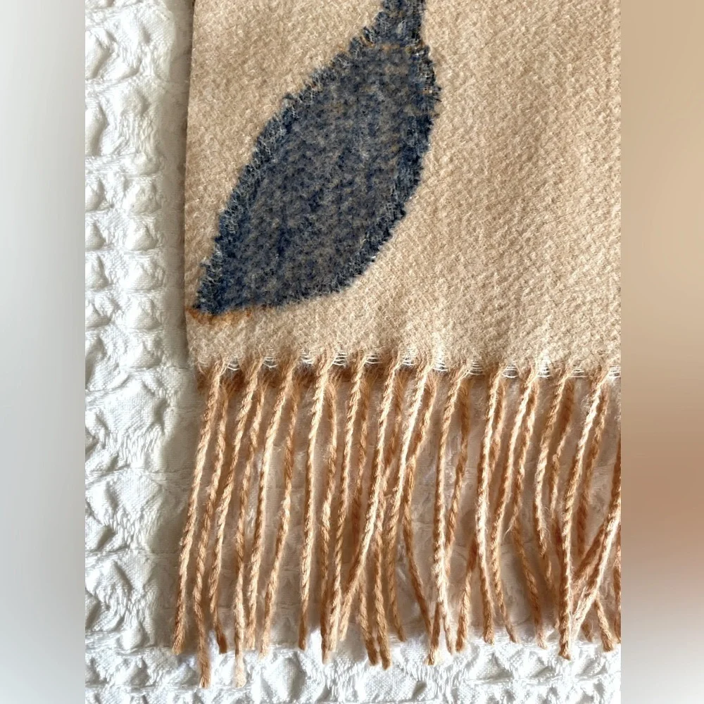 J Jill Scarf Blue Gold Leaves Natural Colored Gradient Background NWOT